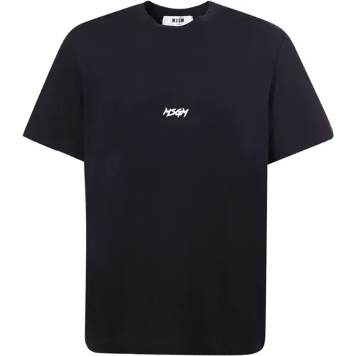 Schwarzes Crew-neck T-Shirt mit Logo , Herren, Größe: L - MSGM - Modalova