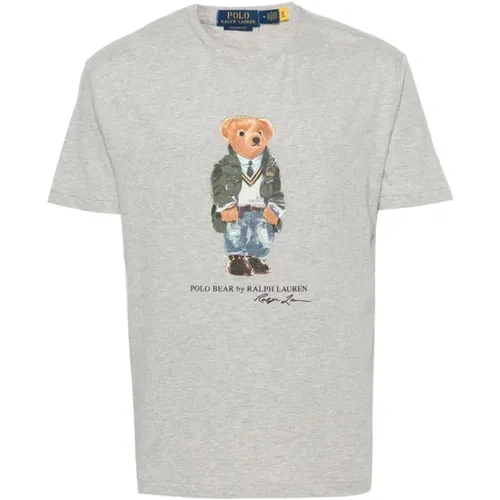 Grey Polo Bear Motif T-Shirt , male, Sizes: XL, S - Polo Ralph Lauren - Modalova