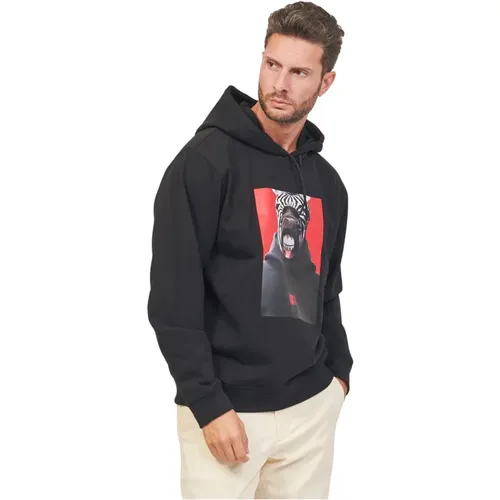 Men Relaxed Fit Hooded Sweatshirt with Creative Graphics , male, Sizes: S, XL - Hugo Boss - Modalova