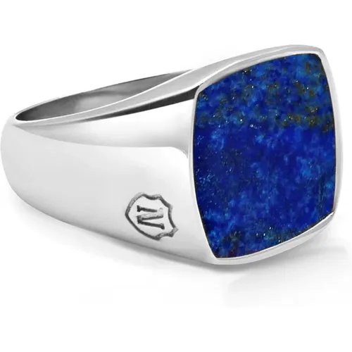 Blue Lapis Silver Signet Ring , male, Sizes: 56 MM, 58 MM, 60 MM, 66 MM, 68 MM, 64 MM, 62 MM - Nialaya - Modalova