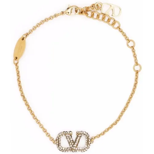 Golden VLogo Swarovski Crystal Charm Bracelet , female, Sizes: ONE SIZE - Valentino Garavani - Modalova