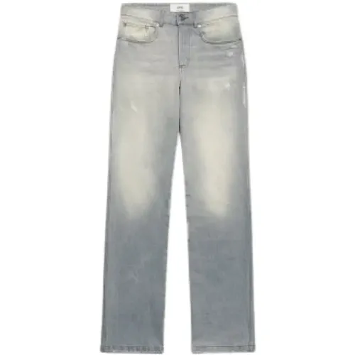 Straight Fit Jeans in Washed Grey , female, Sizes: W28, W27, W26, W25, W29 - Ami Paris - Modalova