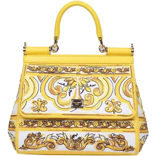 Sicily Line Handbag White/Yellow , female, Sizes: ONE SIZE - Dolce & Gabbana - Modalova