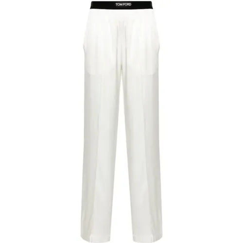 Silk Blend Velvet Trim Trousers , female, Sizes: XS, S - Tom Ford - Modalova