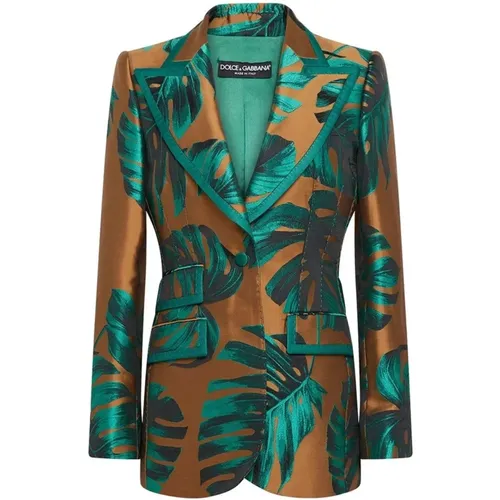 Lamè Philodendron Jacquard Jacket , female, Sizes: L - Dolce & Gabbana - Modalova