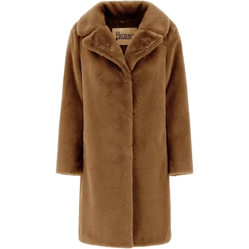 Soft Faux Fur Camel Coat , female, Sizes: L, S - Herno - Modalova