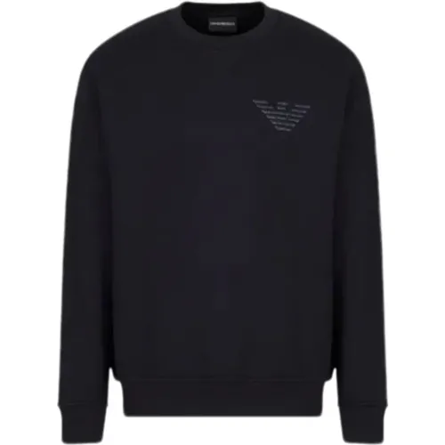 Schwarzer Baumwoll-Sweatshirt mit Adler-Logo - Emporio Armani - Modalova