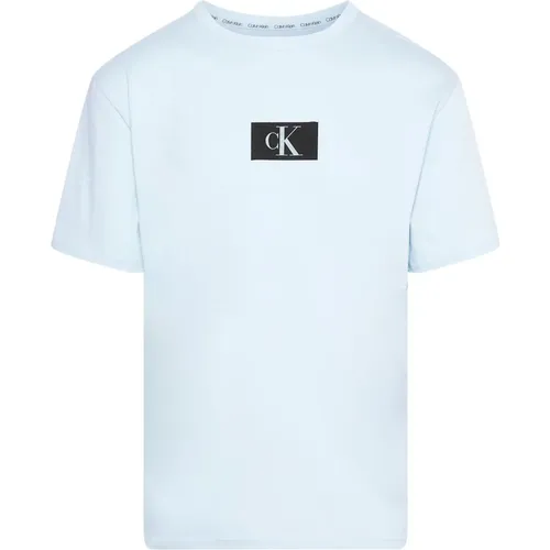 Hellblaues Rundhals-T-Shirt , Herren, Größe: XL - Calvin Klein - Modalova