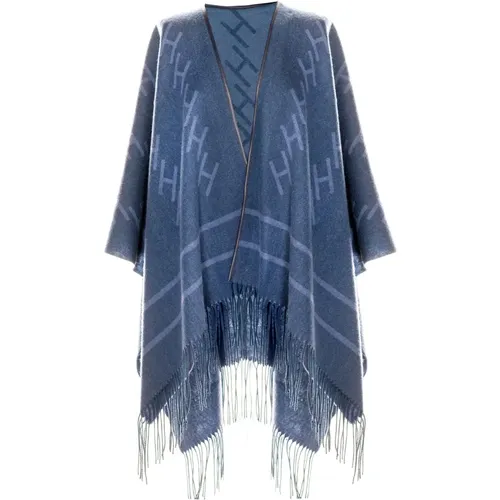 Wool Shawl with H-Logo and Fringes , female, Sizes: ONE SIZE - Hést - Modalova