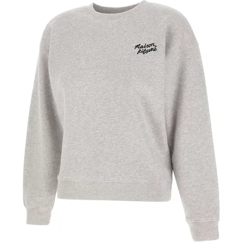 Grauer Baumwoll-Sweatshirt mit Logo-Detail , Damen, Größe: M - Maison Kitsuné - Modalova