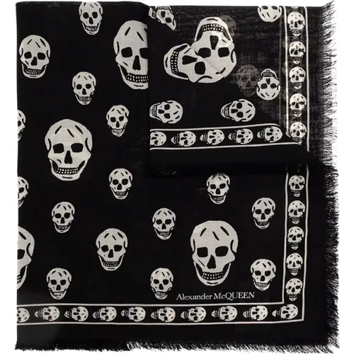 Silk Scarf, and Cream with Skull Motif , female, Sizes: ONE SIZE - alexander mcqueen - Modalova