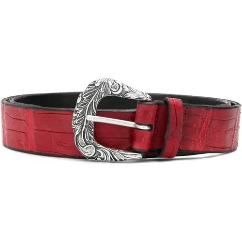 Crocodile Leather Western Buckle Belt , male, Sizes: 85 CM - Orciani - Modalova