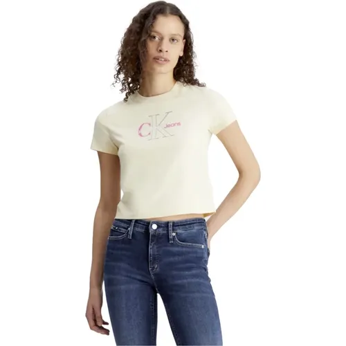 Monologo Baby T-Shirt Vanilla , Damen, Größe: L - Calvin Klein Jeans - Modalova