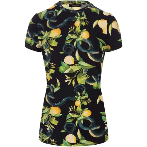 Schwarzes T-Shirt mit Zitronenmuster für Frauen - Roberto Cavalli - Modalova