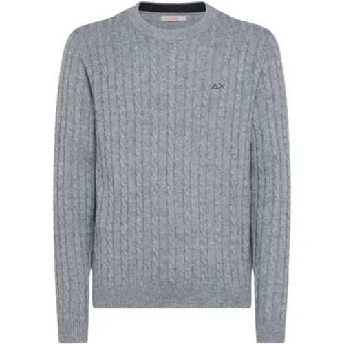 Light Grey Round Cable Sweater , male, Sizes: S - Sun68 - Modalova