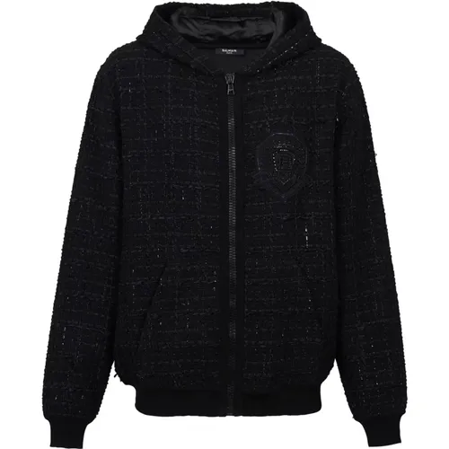 Tweed hooded jacket , male, Sizes: L, XL - Balmain - Modalova