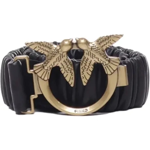 Curled Effect Leather Belt with Love Birds Buckle , female, Sizes: XS, S, L - pinko - Modalova