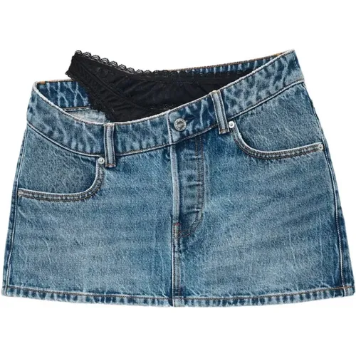 Blaue Denim Asymmetrischer Rock mit Spitze , Damen, Größe: W27 - alexander wang - Modalova