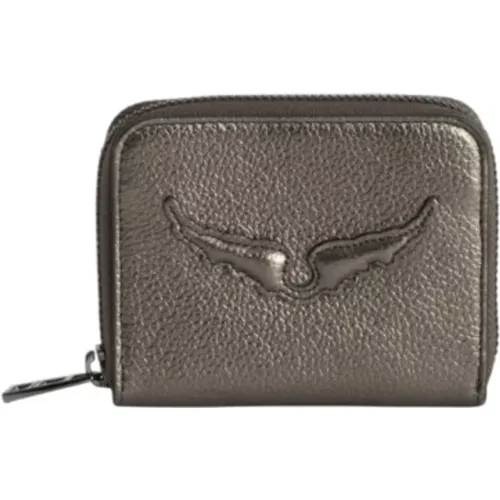 Grey Metallic Leather Mini Wallet , female, Sizes: ONE SIZE - Zadig & Voltaire - Modalova