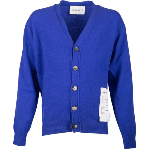 Amaránto, V-Ausschnitt Wolle Kaschmir Cardigan Blau , Herren, Größe: L - AMARÁNTO - Modalova