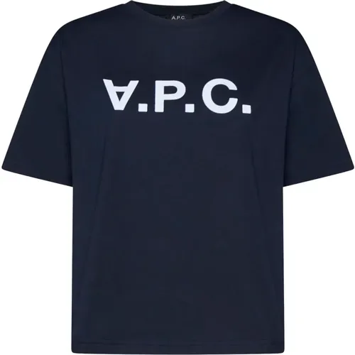 Blaues Jersey Crew Neck Logo T-Shirt - A.P.C. - Modalova