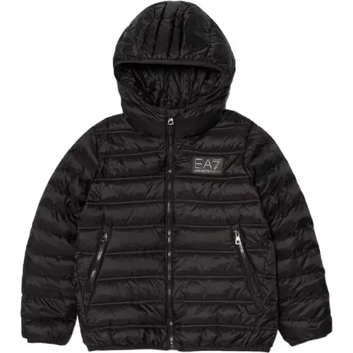 Kinder Schwarze Jacke mit Frontlogo - Emporio Armani EA7 - Modalova