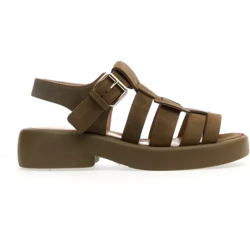 Grüner Wildleder-Käfigsandalen , Damen, Größe: 38 EU - Elena Iachi - Modalova