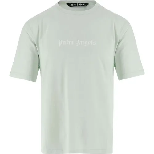 Mintgrünes Baumwoll-Crew-Neck-T-Shirt , Herren, Größe: XL - Palm Angels - Modalova