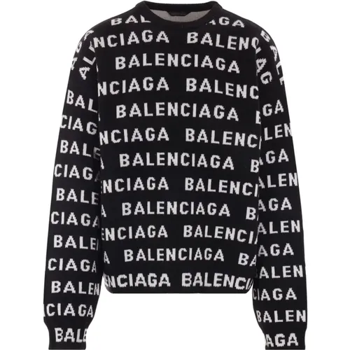 Sweatshirts Hoodies,Schwarzer Wollmischung Logo Pullover,Schwarze Pullover für Männer - Balenciaga - Modalova