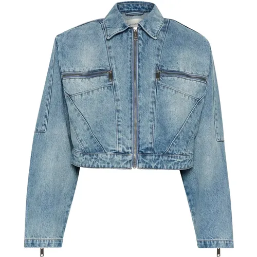 Denim Cropped Jacke mit Reißverschlussdetails , Damen, Größe: L - Gestuz - Modalova