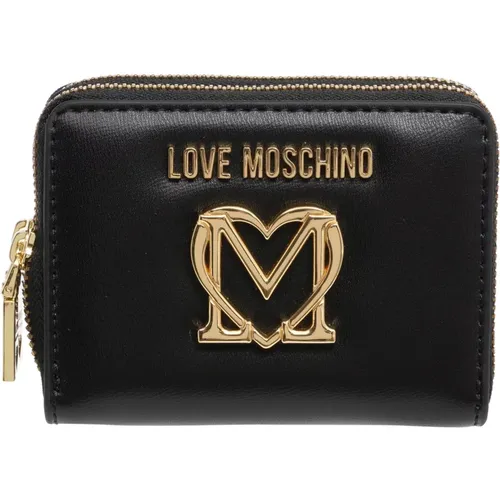 Zip Closure Plain Wallet with Logo , female, Sizes: ONE SIZE - Love Moschino - Modalova