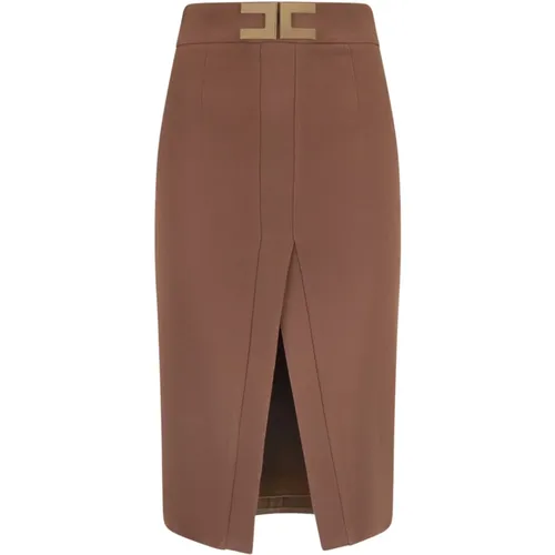 Midi Pencil Skirt with Front Slit , female, Sizes: S, M - Elisabetta Franchi - Modalova