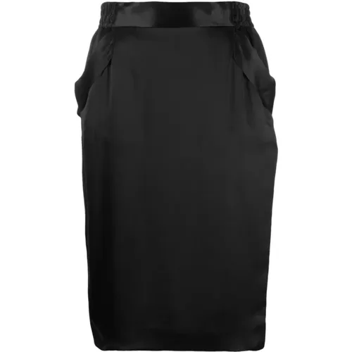 Satin Midi Skirt with Elastic Waistband and Back Slit , female, Sizes: M - Saint Laurent - Modalova