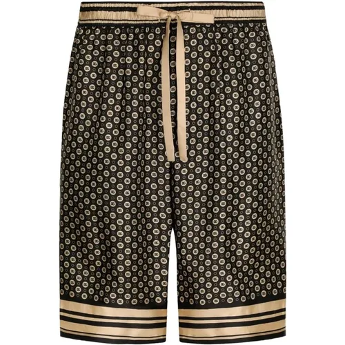 Monogram Silk Shorts with Elastic Waistband , male, Sizes: M - Dolce & Gabbana - Modalova