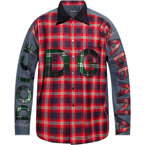 Rotes Flanellhemd mit Patchwork-Design - Dolce & Gabbana - Modalova