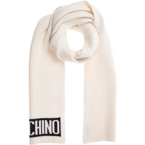 Plain Wool Scarf with Logo Embroideries , female, Sizes: ONE SIZE - Moschino - Modalova