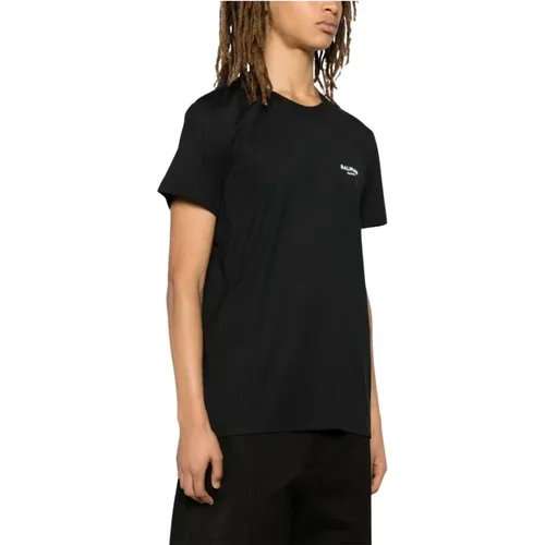 Schwarzes Baumwoll-Jersey T-Shirt mit Logo - Balmain - Modalova