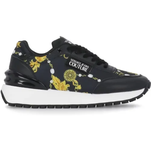 Leather Sneakers with Baroque Print , female, Sizes: 6 UK, 7 UK - Versace Jeans Couture - Modalova