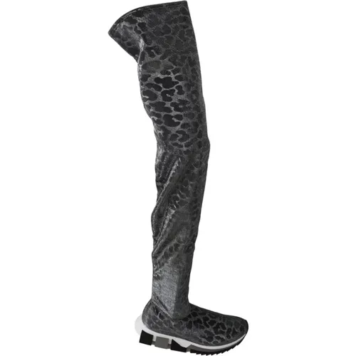 Graue Leopard High Top Sneakers Booties Schuhe , Damen, Größe: 35 EU - Dolce & Gabbana - Modalova