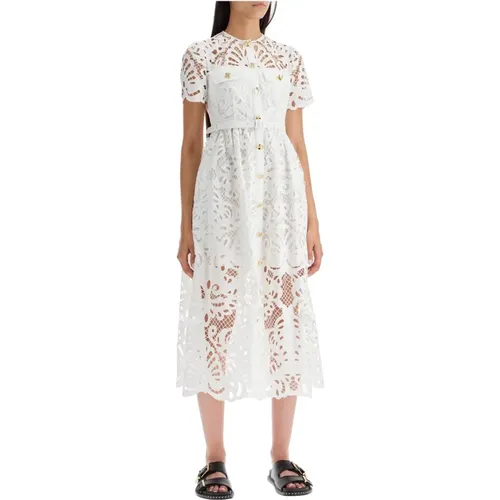 Floral Lace Midi Dress with Jewel Buttons , female, Sizes: M, XS, S - Self Portrait - Modalova