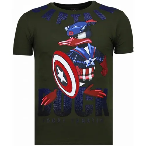 Captain Duck Rhinestone - Herren T-Shirt - 6007G , Herren, Größe: L - Local Fanatic - Modalova