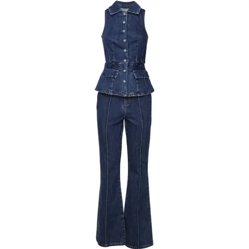 Denim Jumpsuit mit Ausgestellter Hose , Damen, Größe: 3XS - Self Portrait - Modalova