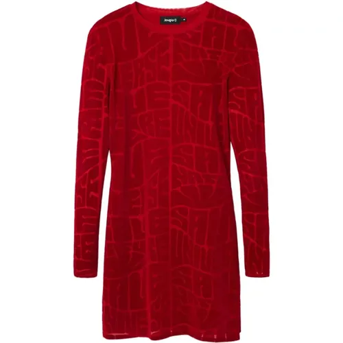 Rotes Rundhals Langarm Kleid , Damen, Größe: S - Desigual - Modalova