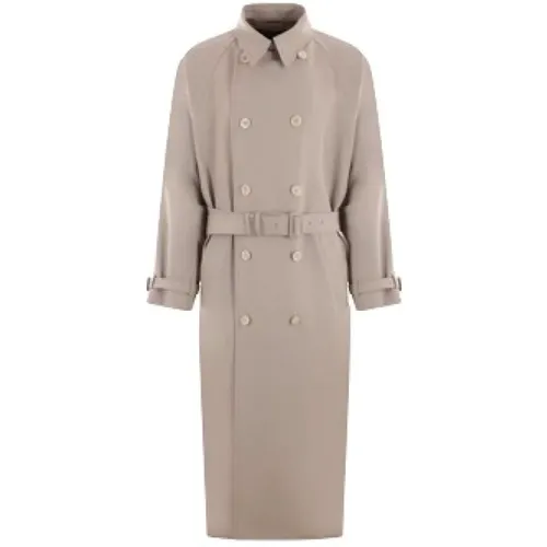 Grey Wool Double-Breasted Trench Coat , male, Sizes: L, M - Prada - Modalova