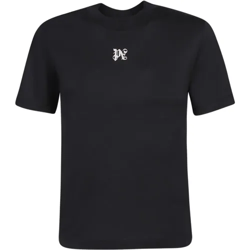 Schwarzes T-Shirt mit Rundhalsausschnitt , Damen, Größe: S - Palm Angels - Modalova