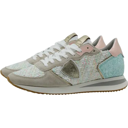 Niedrige Glitter Sneakers , Damen, Größe: 38 EU - Philippe Model - Modalova