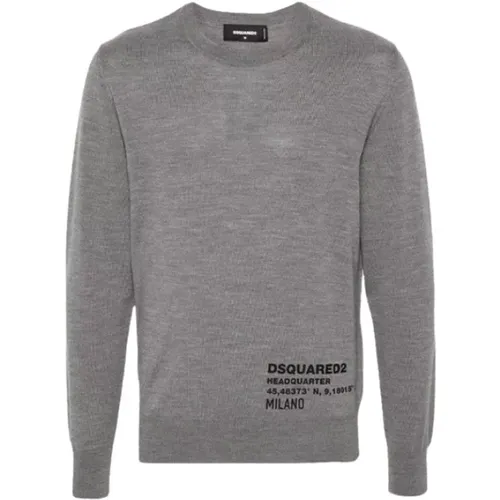 Grauer Strick-Crewneck-Pullover , Herren, Größe: M - Dsquared2 - Modalova