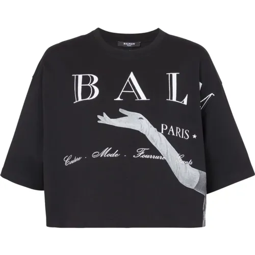 Kurzes T-Shirt mit Jolie Madame-Print , Damen, Größe: M - Balmain - Modalova