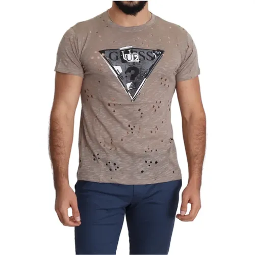 Cotton Stretch Logo Print Men Casual Perforated T-shirt , Herren, Größe: M - Guess - Modalova