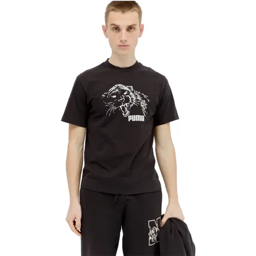 Grafisches Logo-Print Baumwoll-T-Shirt , Herren, Größe: M - Puma - Modalova
